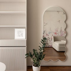 Modern Sculptural Badroom Mirror with a Slim Frame - Light Blue Archvyli R8