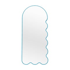 Modern Sculptural Badroom Mirror with a Slim Frame - Light Blue Archvyli R8