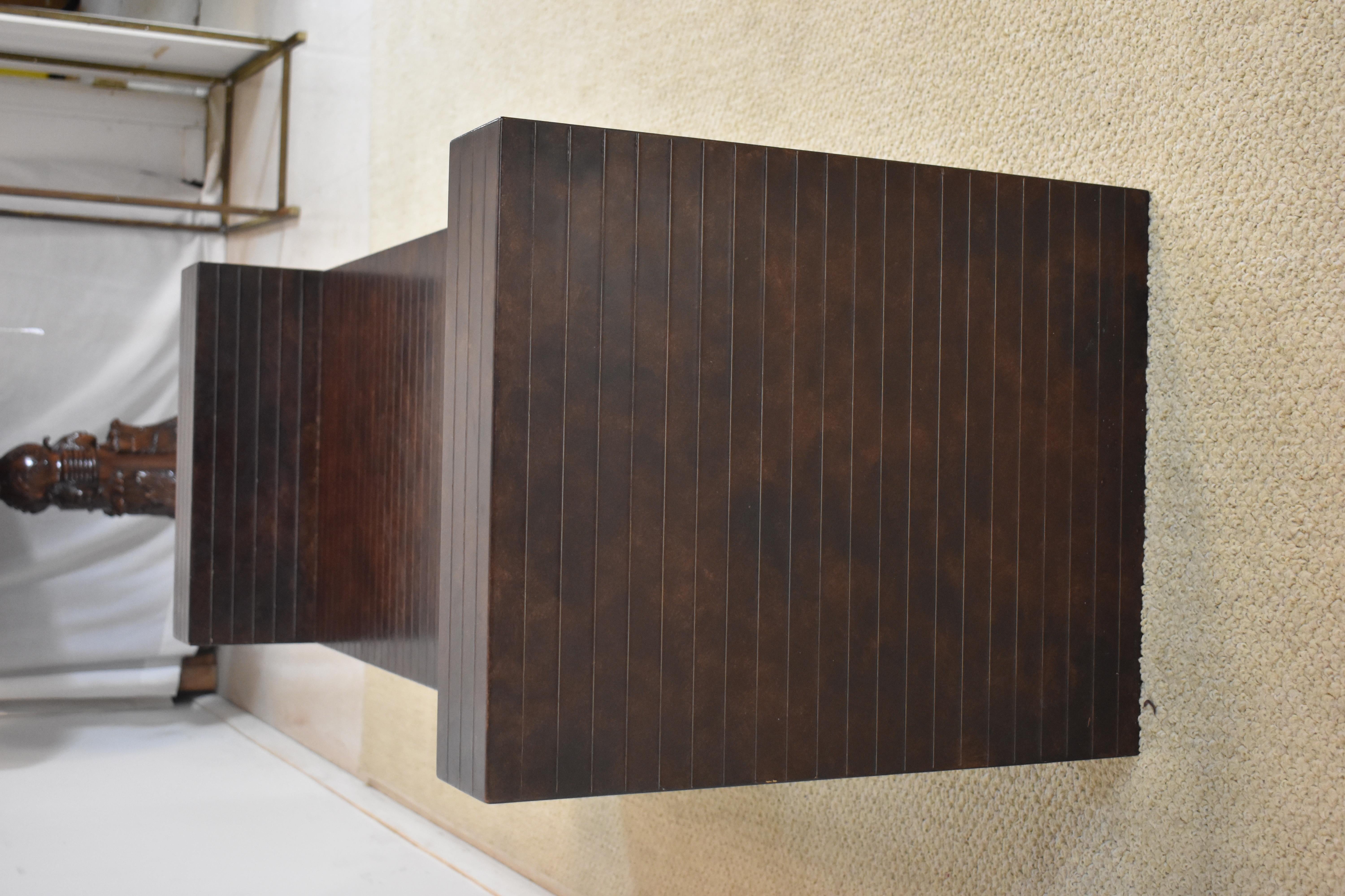 Modern Sculptural Bench Clad in Scored Brown Leather by Karl Springer For Sale 1