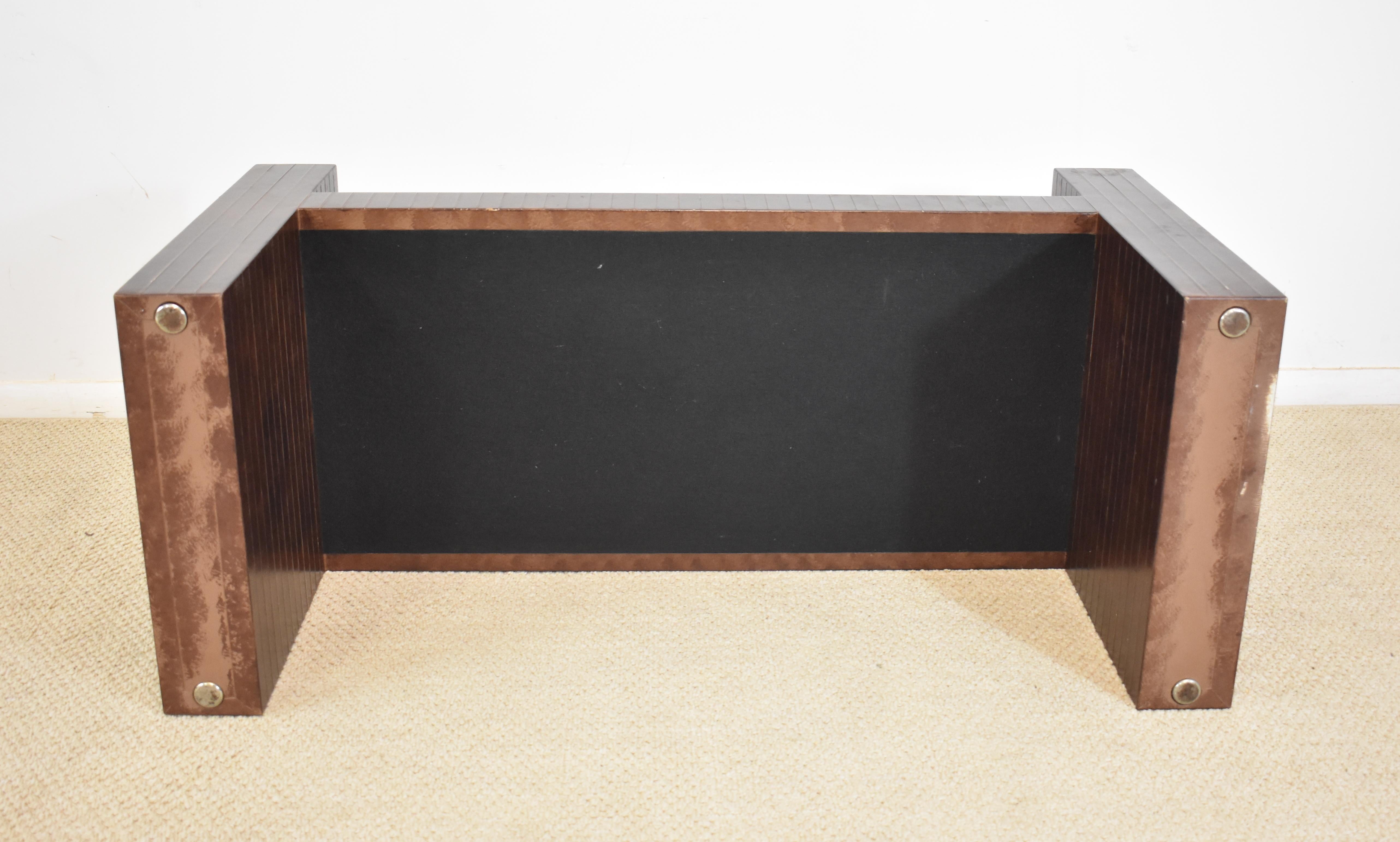 Modern Sculptural Bench Clad in Scored Brown Leather by Karl Springer For Sale 2