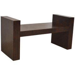 Vintage Modern Sculptural Bench Clad in Scored Brown Leather by Karl Springer