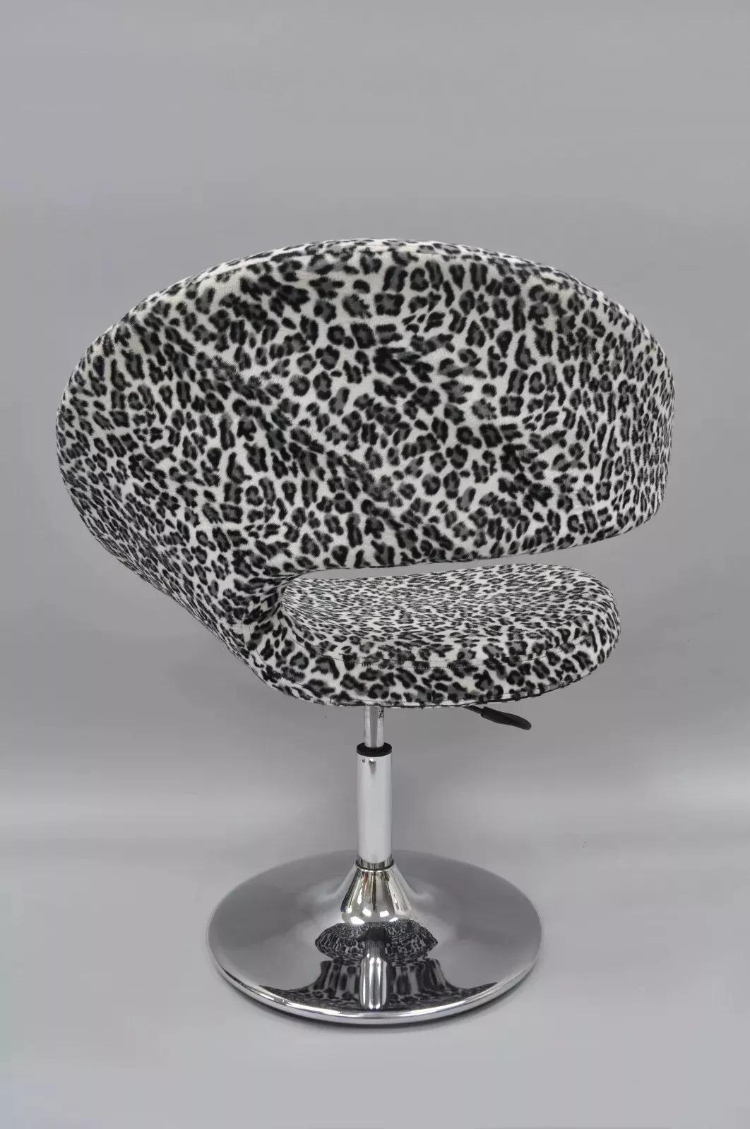 Moderne The Moderns Sculptural Black & White Leopard Print Chrome Swivel Club Lounge Chair en vente