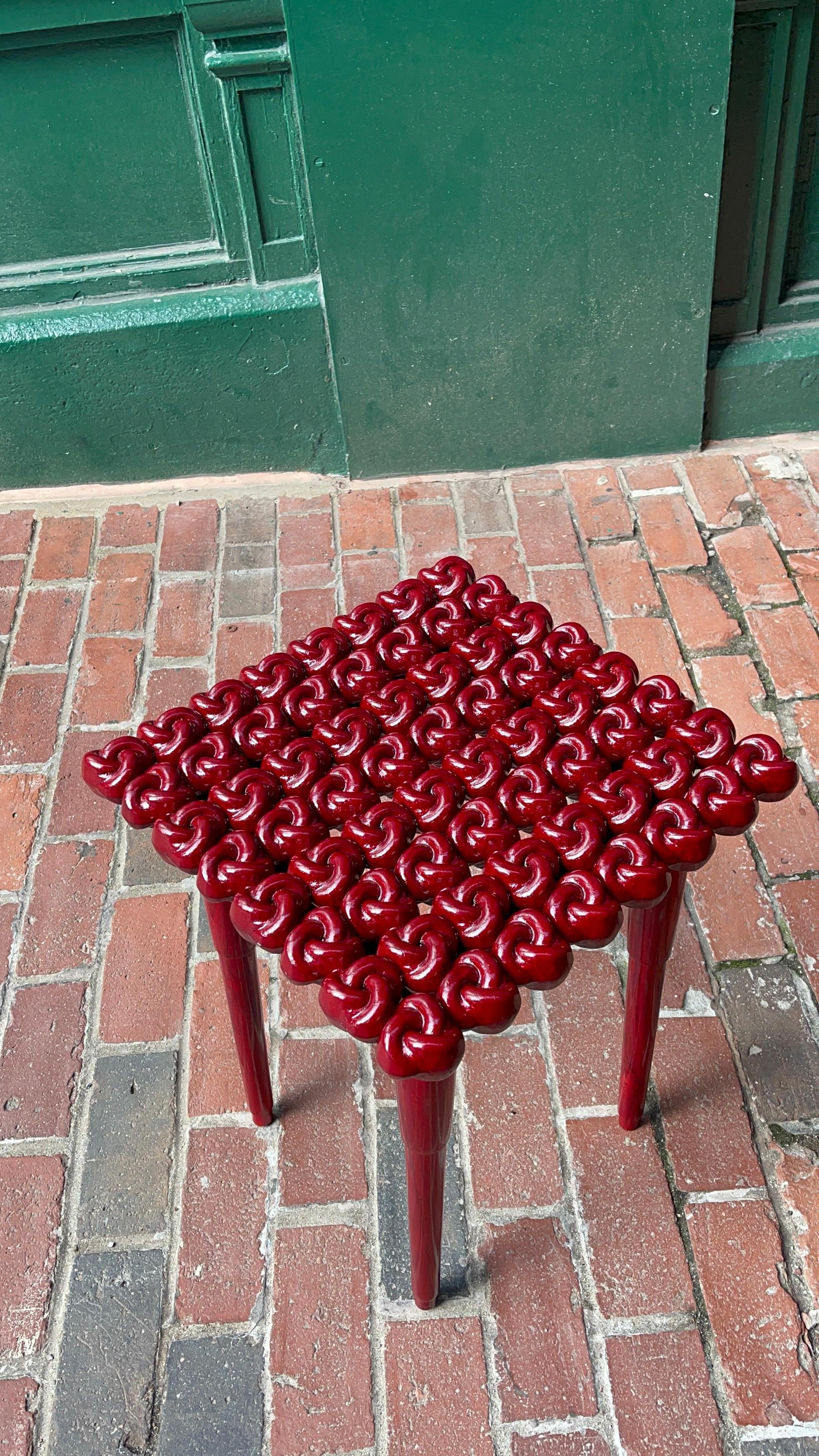 Asian Modern Sculptural Burgundy Knot Table - Hand Finished - Conceptual Art For Sale