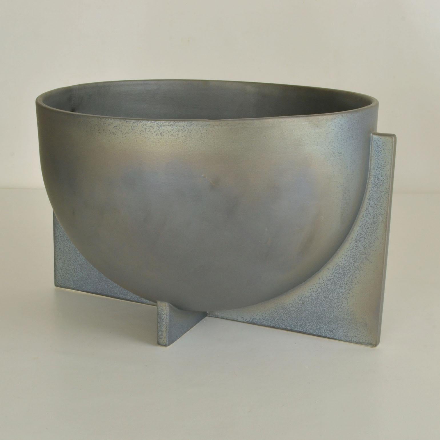 European Modern Sculptural Ceramic Vases in Metallic Grey Glaze For Sale