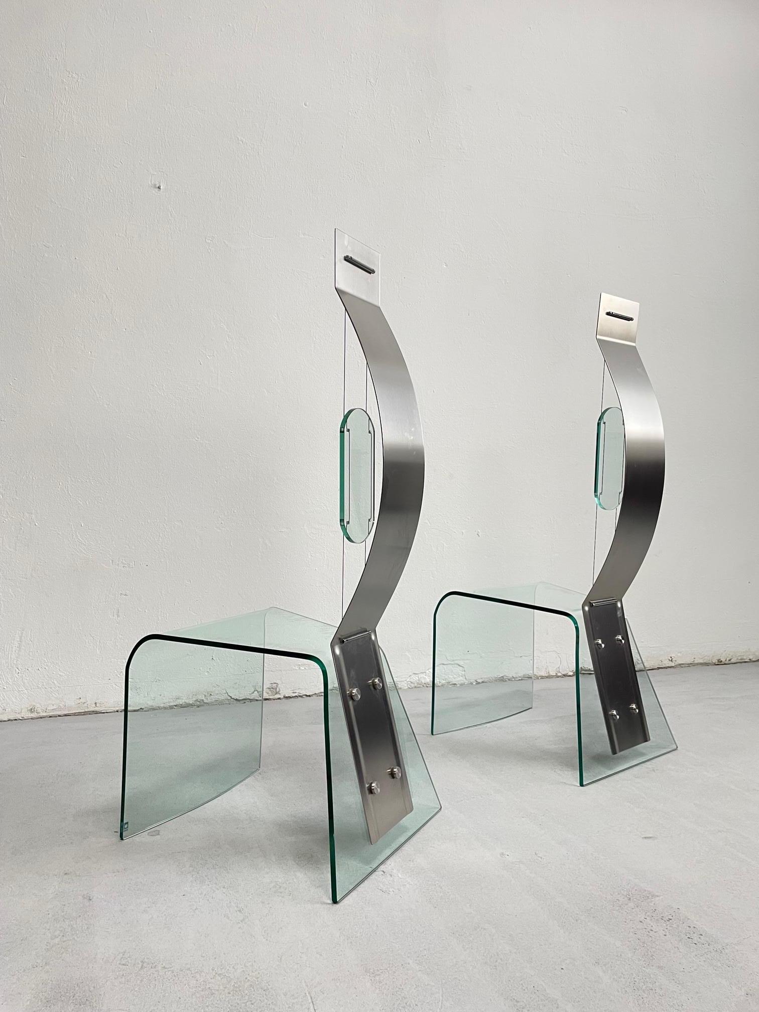 Modern Sculptural Chair Zero by Marco Baldanello, Glass and Steel, Italy 1990's For Sale