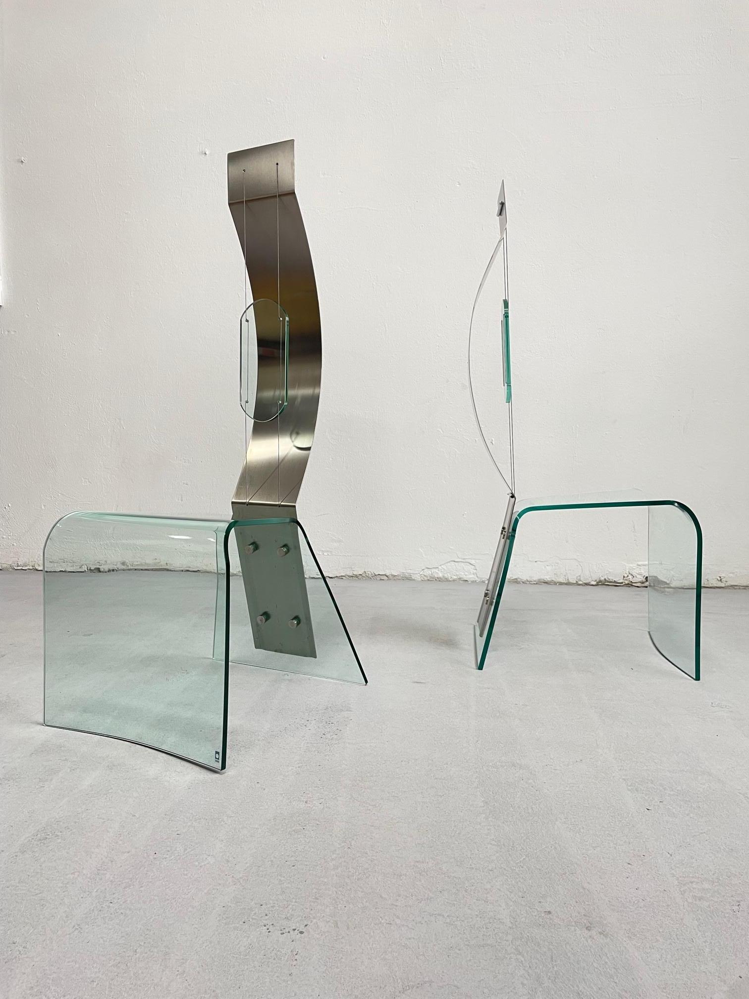 Italian Sculptural Chair Zero by Marco Baldanello, Glass and Steel, Italy 1990's For Sale