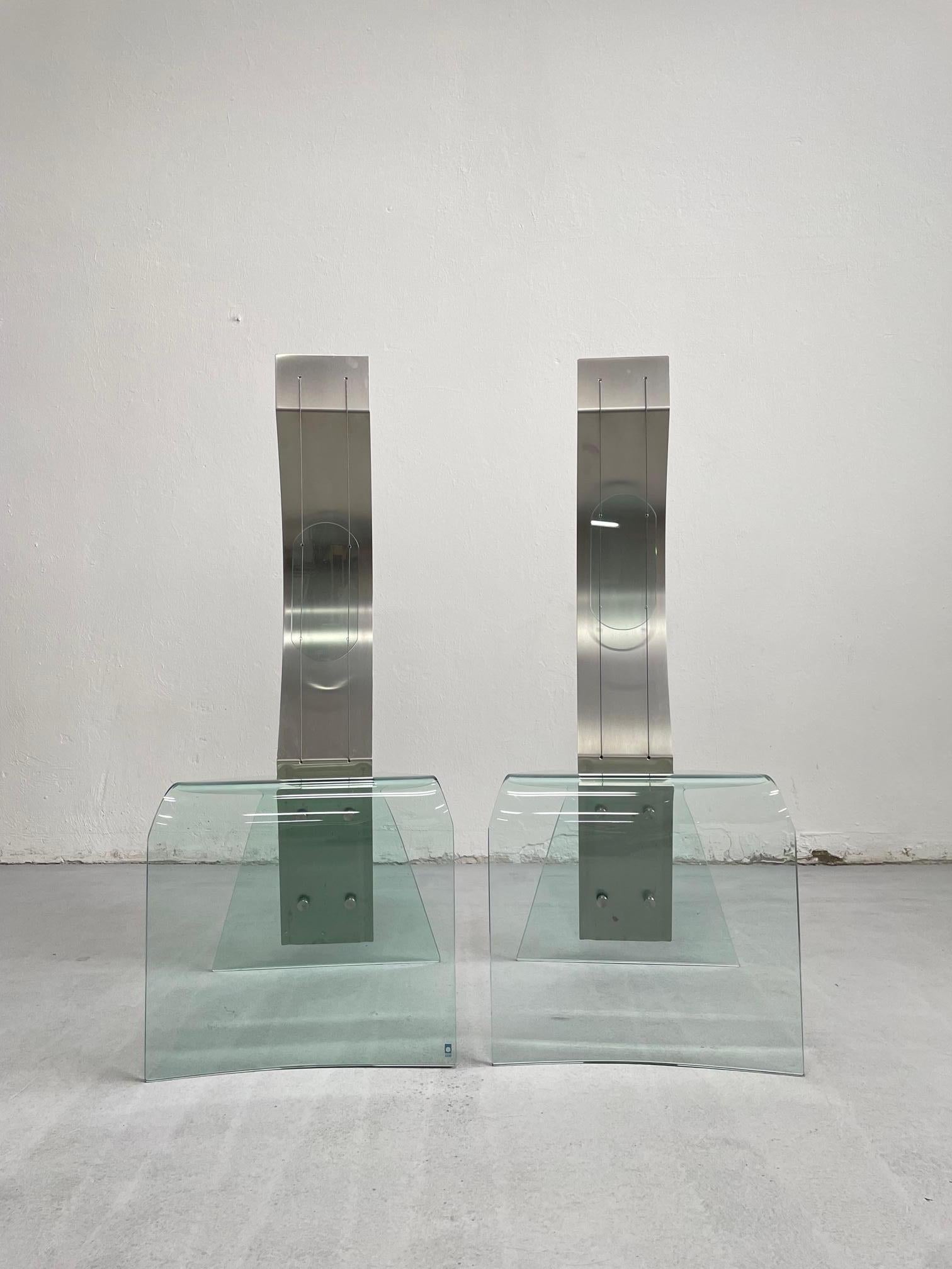 Stainless Steel Sculptural Chair Zero by Marco Baldanello, Glass and Steel, Italy 1990's For Sale