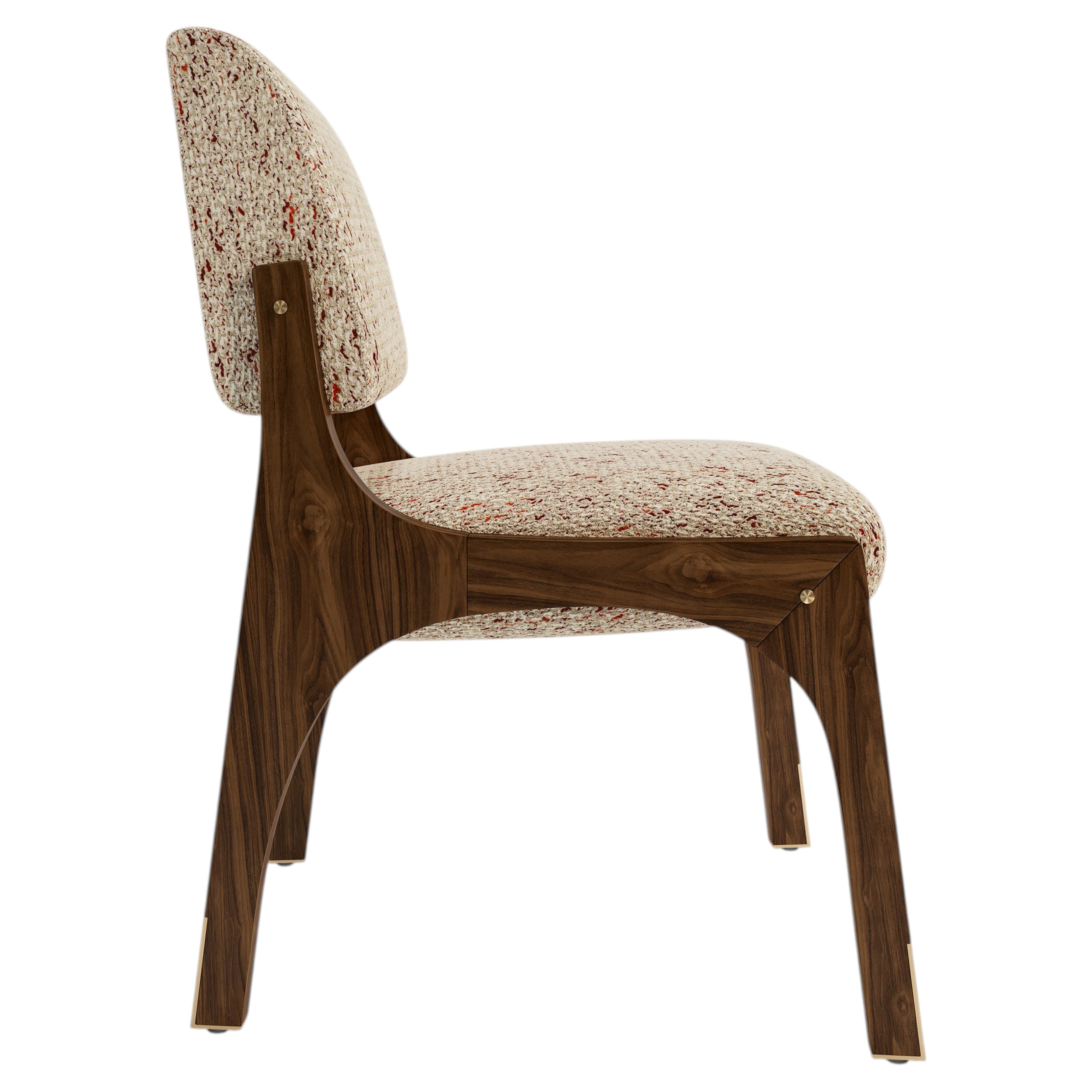 Modern sculptural chenille walnut armless Arches II dining chair by InsidherLand For Sale