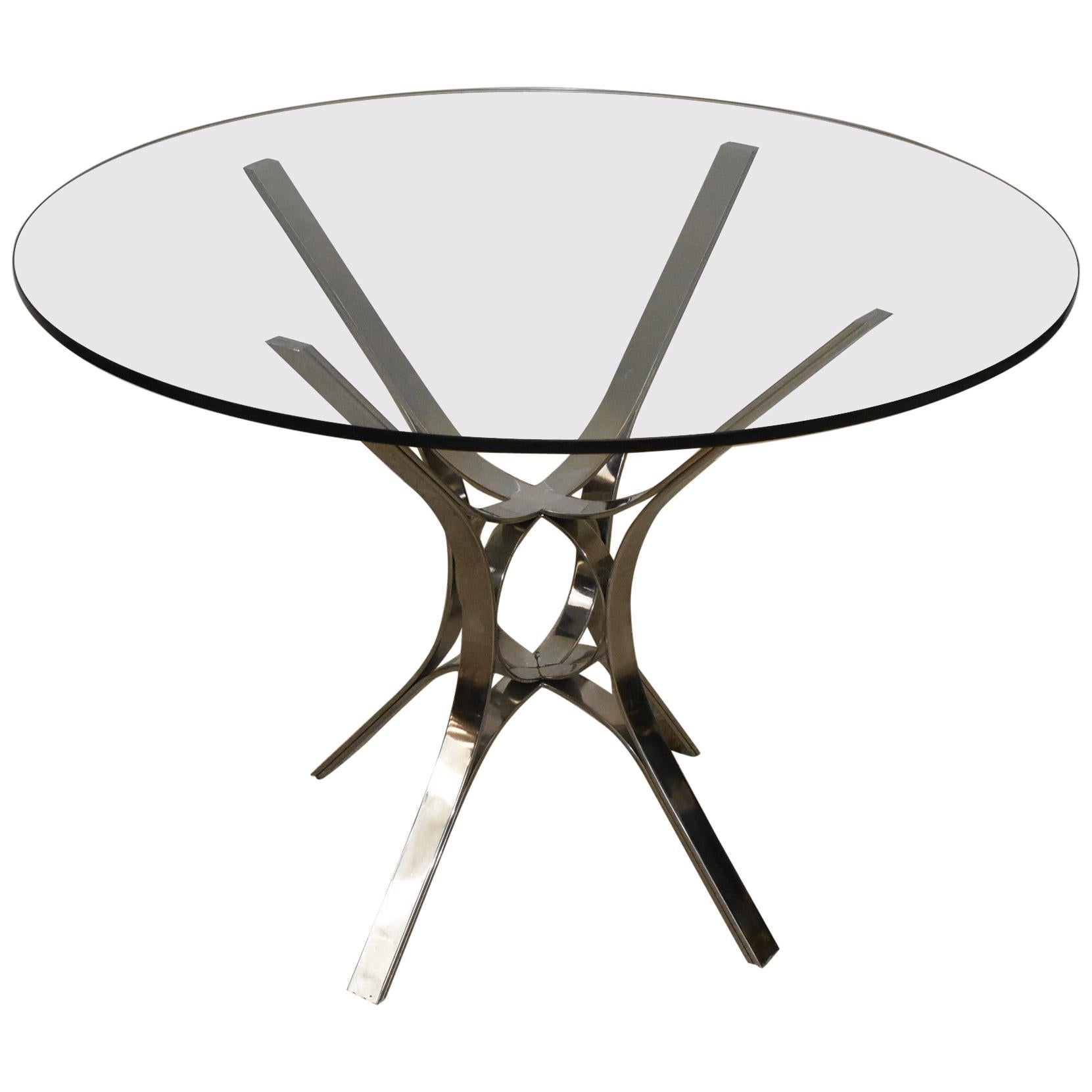 Table ronde sculpturale moderne en chrome et verre de Roger Sprunger pour Dunbar en vente