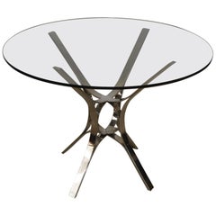 Table ronde sculpturale moderne en chrome et verre de Roger Sprunger pour Dunbar