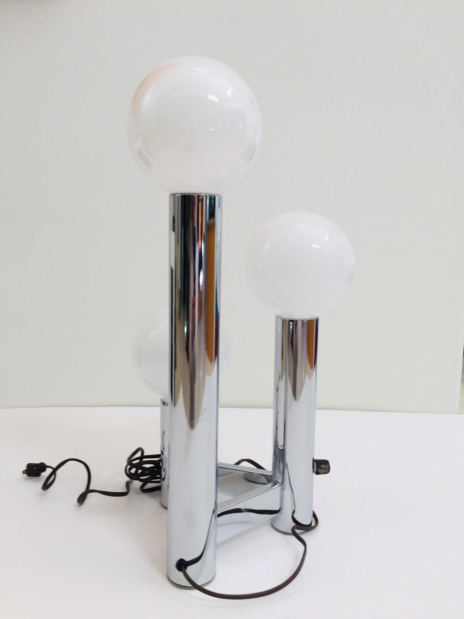 Austrian Modern Sculptural Chrome Three-Light Tower Table Lamp by J.T. Kalmar