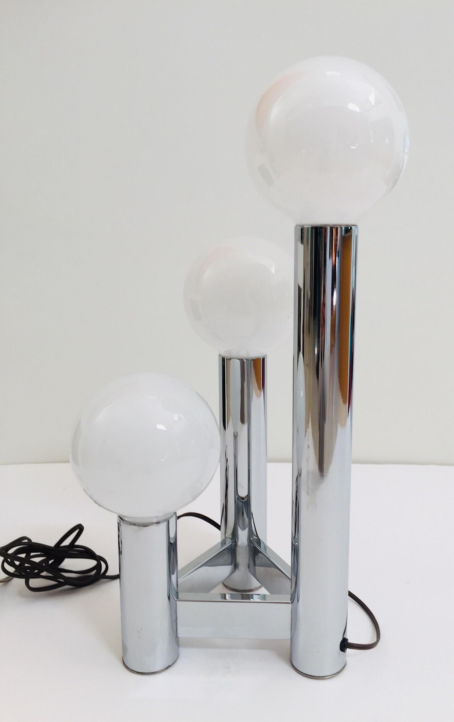Polished Modern Sculptural Chrome Three-Light Tower Table Lamp by J.T. Kalmar