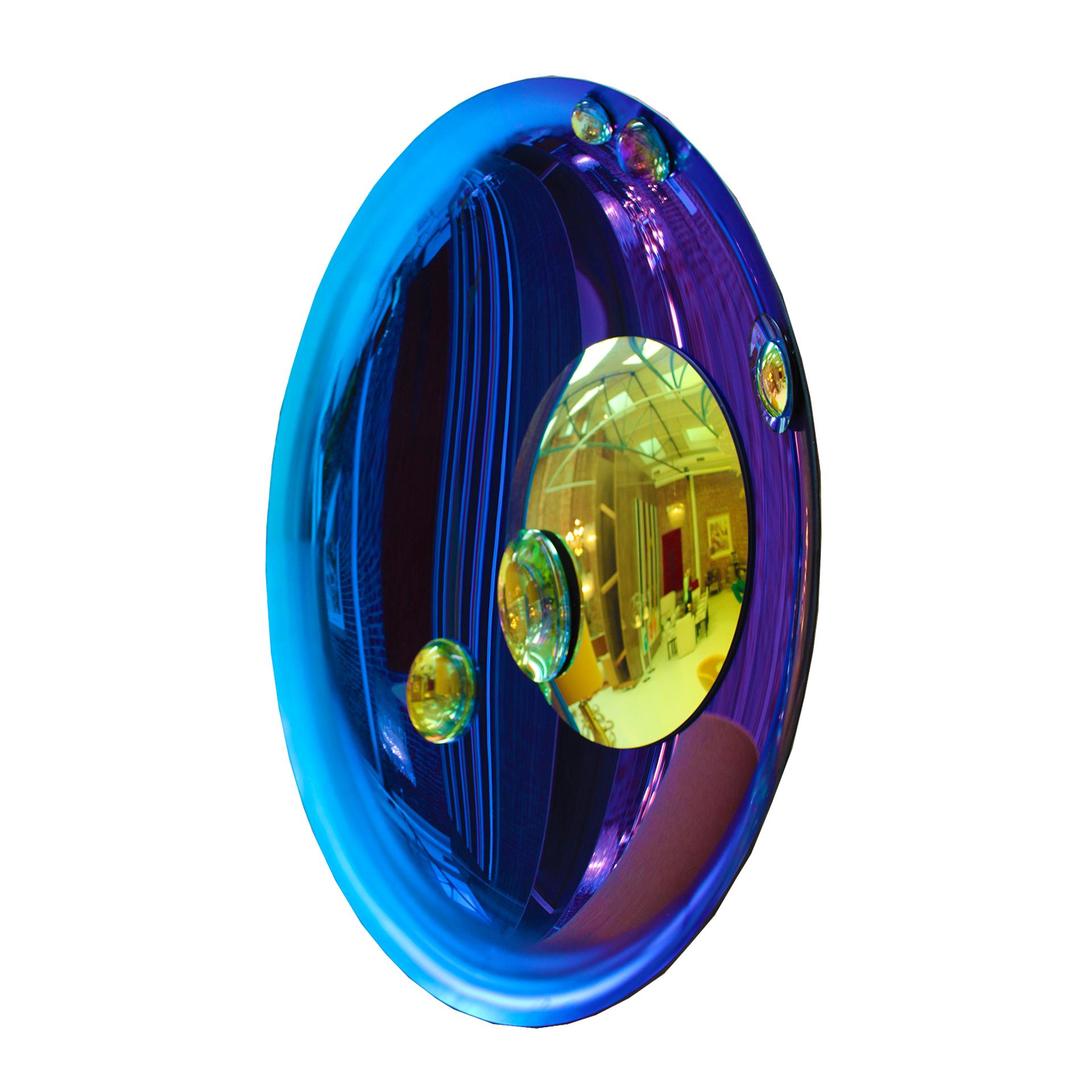 Miroir français concave moderne et sculptural fait à la main en verre bleu en vente 3