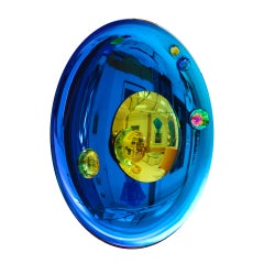 Modern Sculptural Concave French Mirror - Handmade Wall Art in Blue Glass