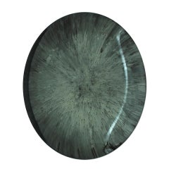 Modern Sculptural Concave Blue Glass Round French Mirror, Unique Piece