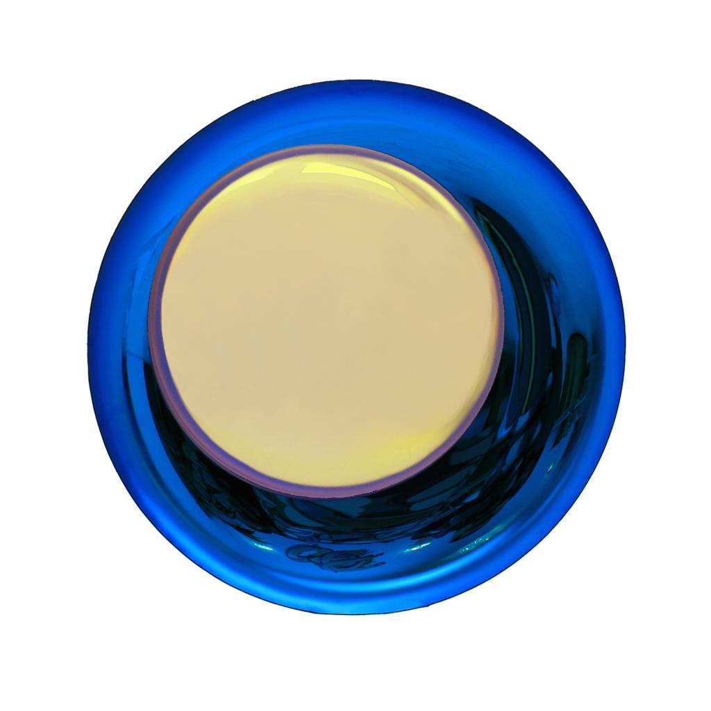 Modern Sculptural Concave Yellow and Blue Handmade Glass French Mirror In Good Condition For Sale In Madrid, ES
