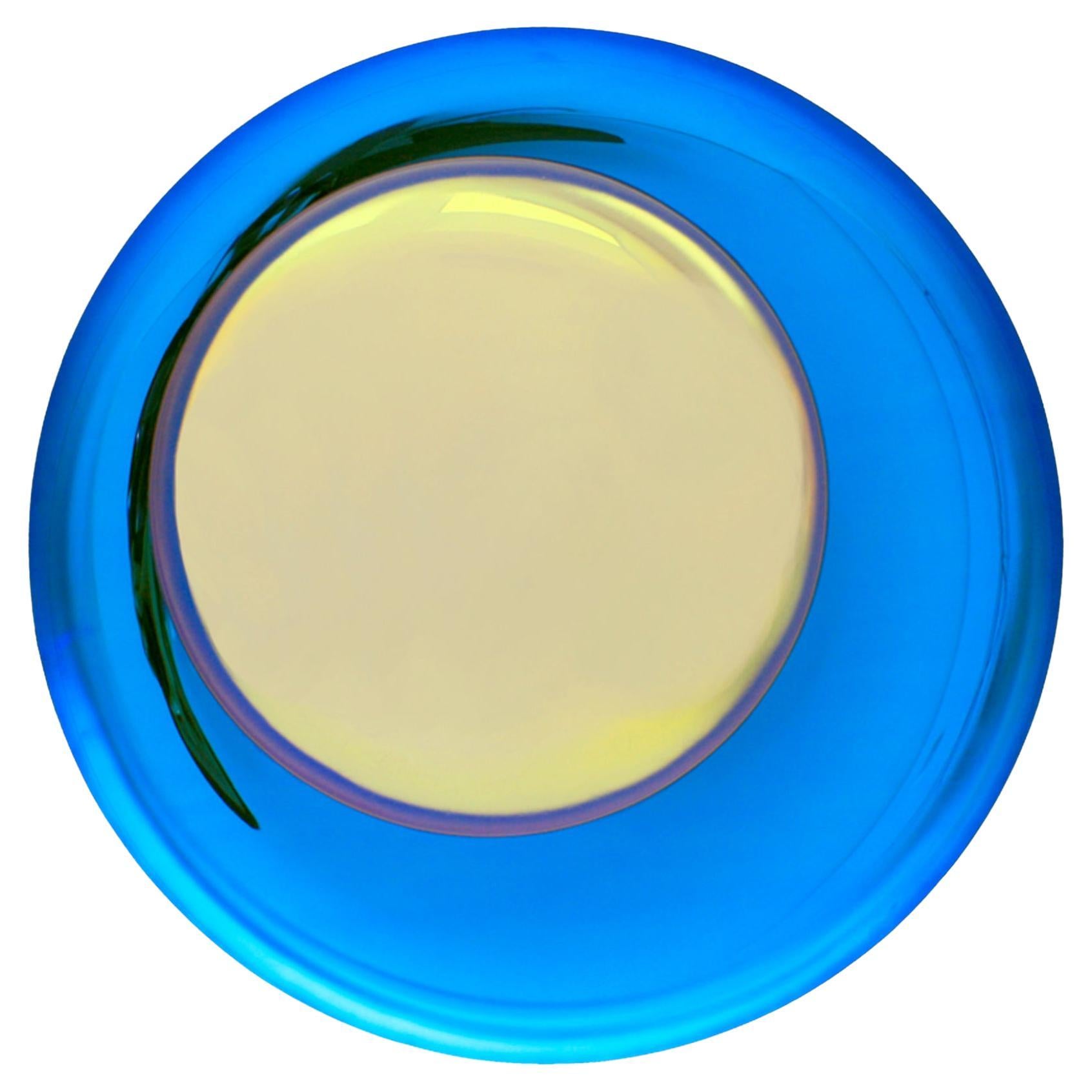 Modern Sculptural Concave Gelb und Blau Handmade Glas Französisch Spiegel im Angebot