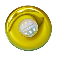 Modern Sculptural Concave Yellow Glass French Mirror