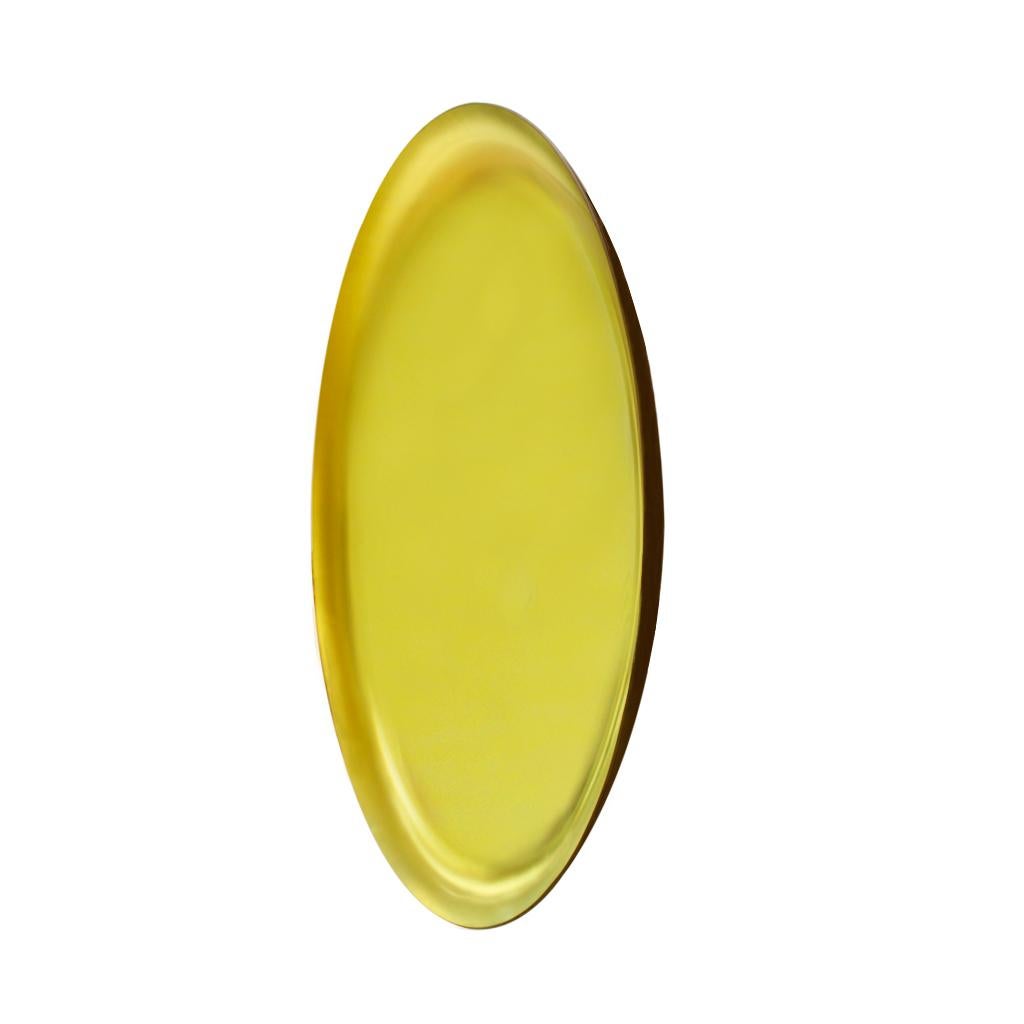 Contemporary Modern Sculptural Concave Yellow Glass French Mirror For Sale