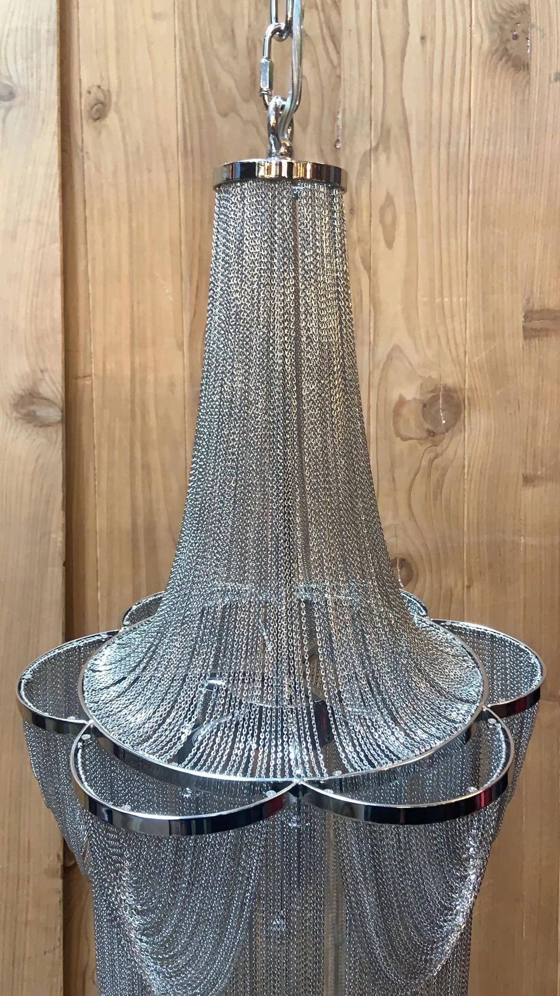 Stainless Steel Modern Sculptural Draped Chain Chandelier For Sale