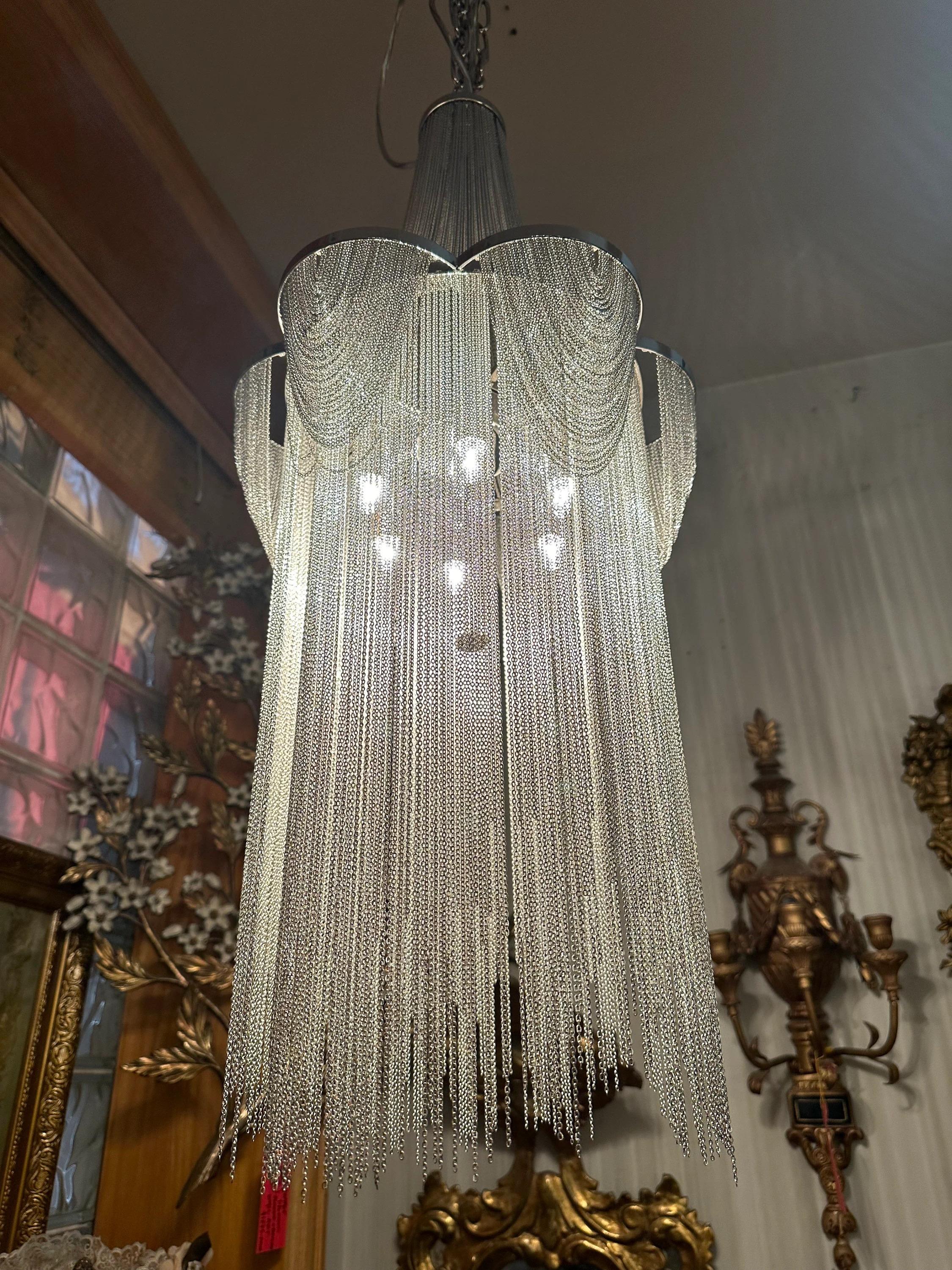Modern Sculptural Draped Chain Chandelier For Sale 3
