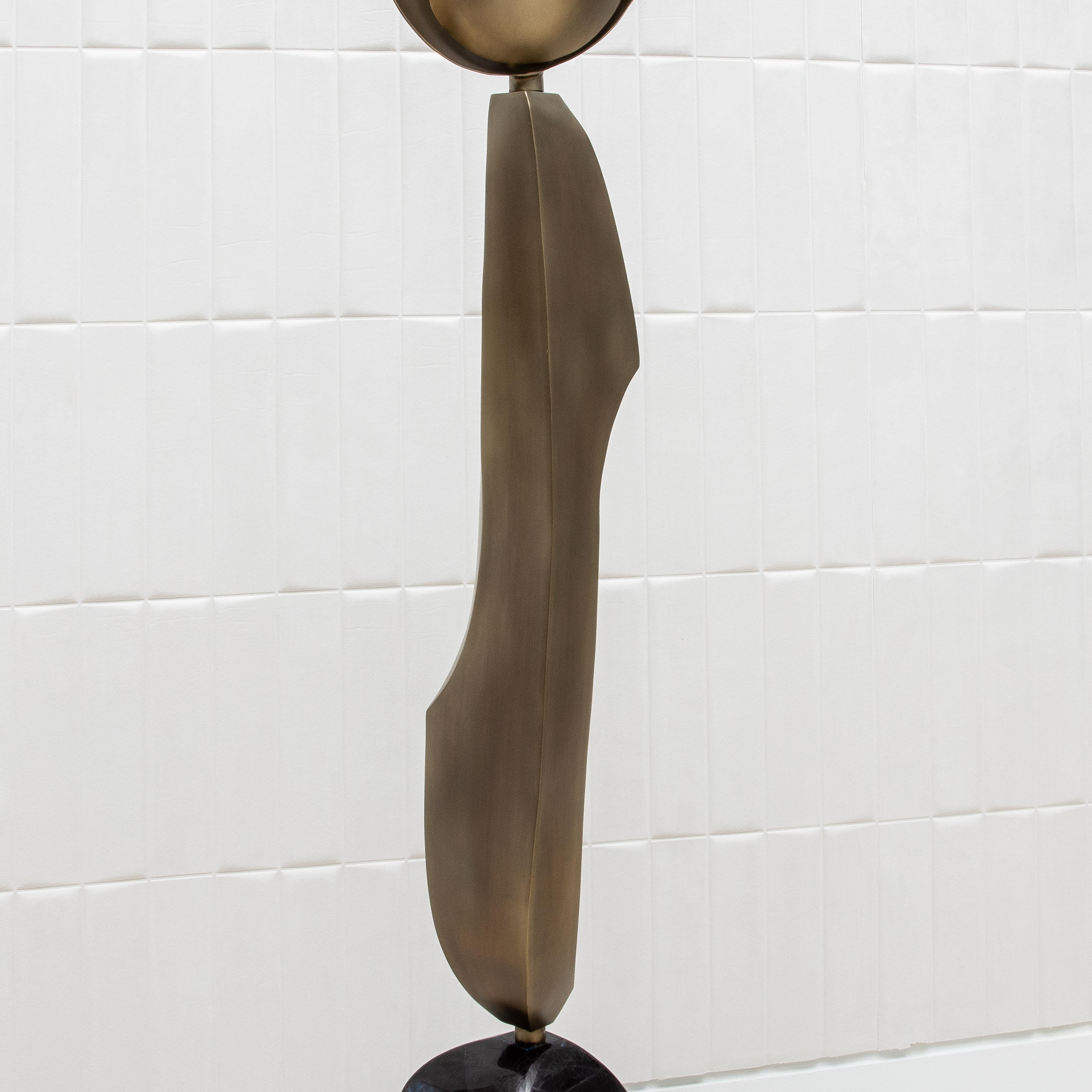 Modern Sculptural Floor Lamp in Patina Brass with Black Shell by KIFU Paris 4
