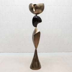 Modern Sculptural Floor Lamp in Patina'd Brass with Black Shell by KIFU Paris