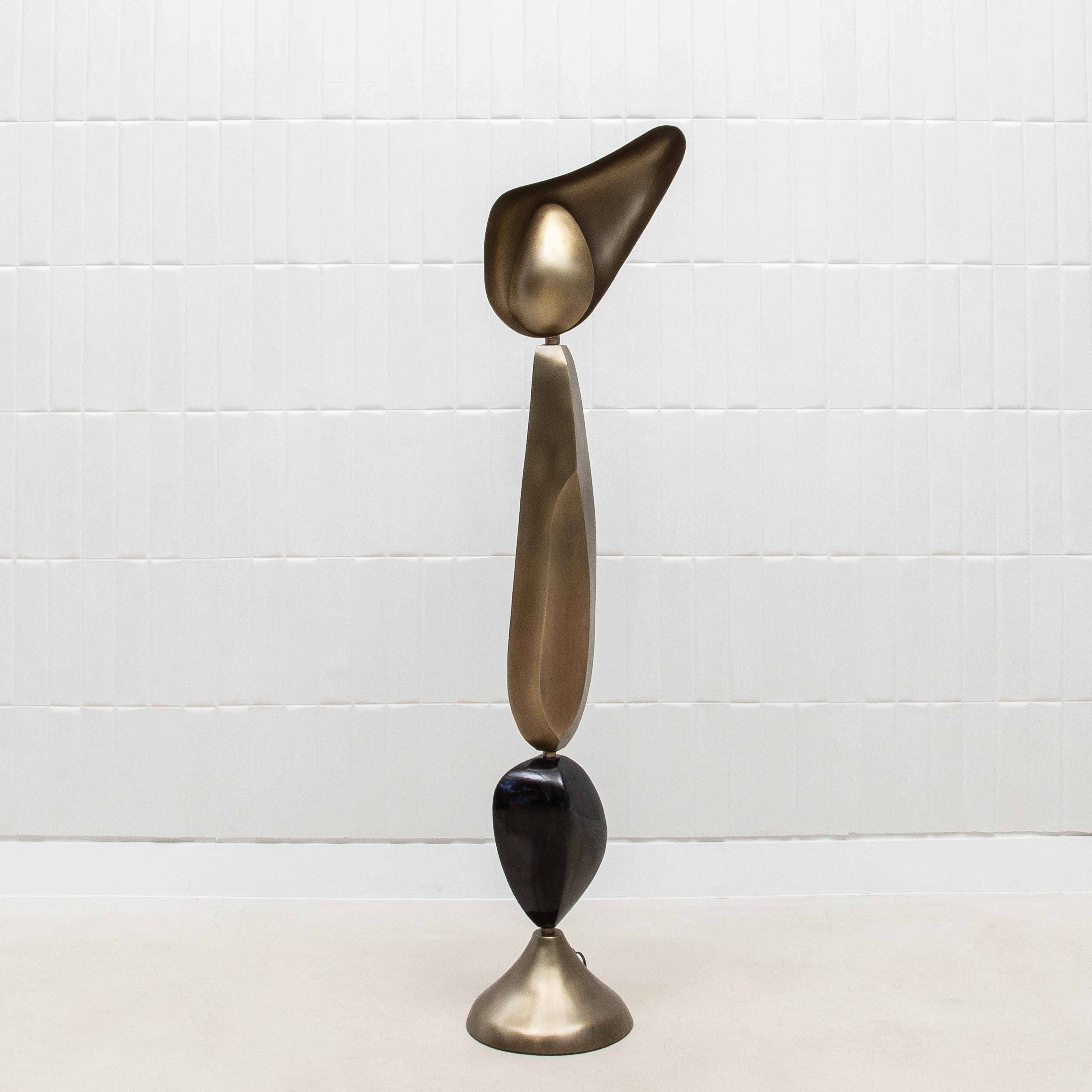 Philippine Modern Sculptural Floor Lamp in Patina Brass with Black Shell by KIFU Paris
