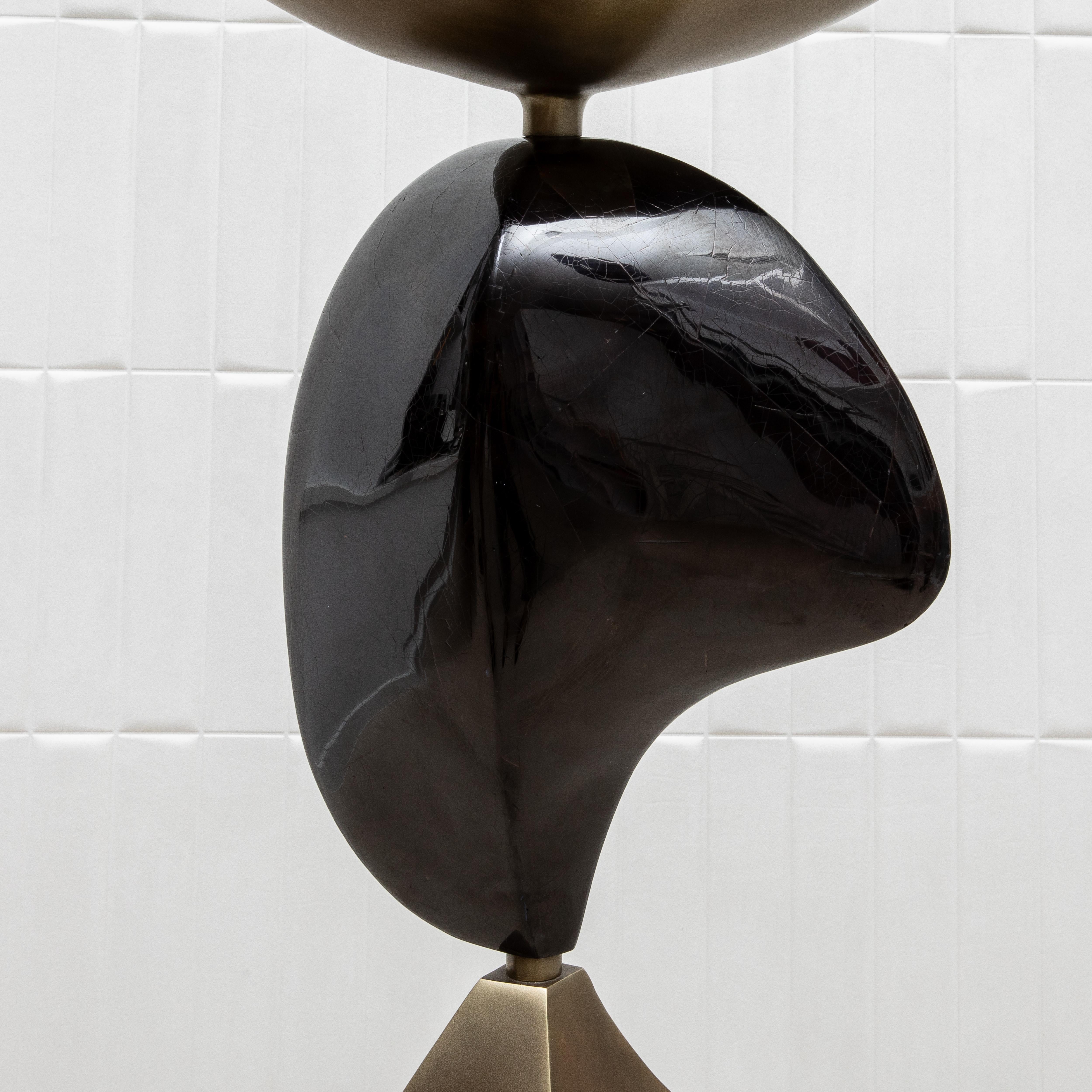 Modern Sculptural Floor Lamp in Patina'd Brass with Black Shell by KIFU Paris 1