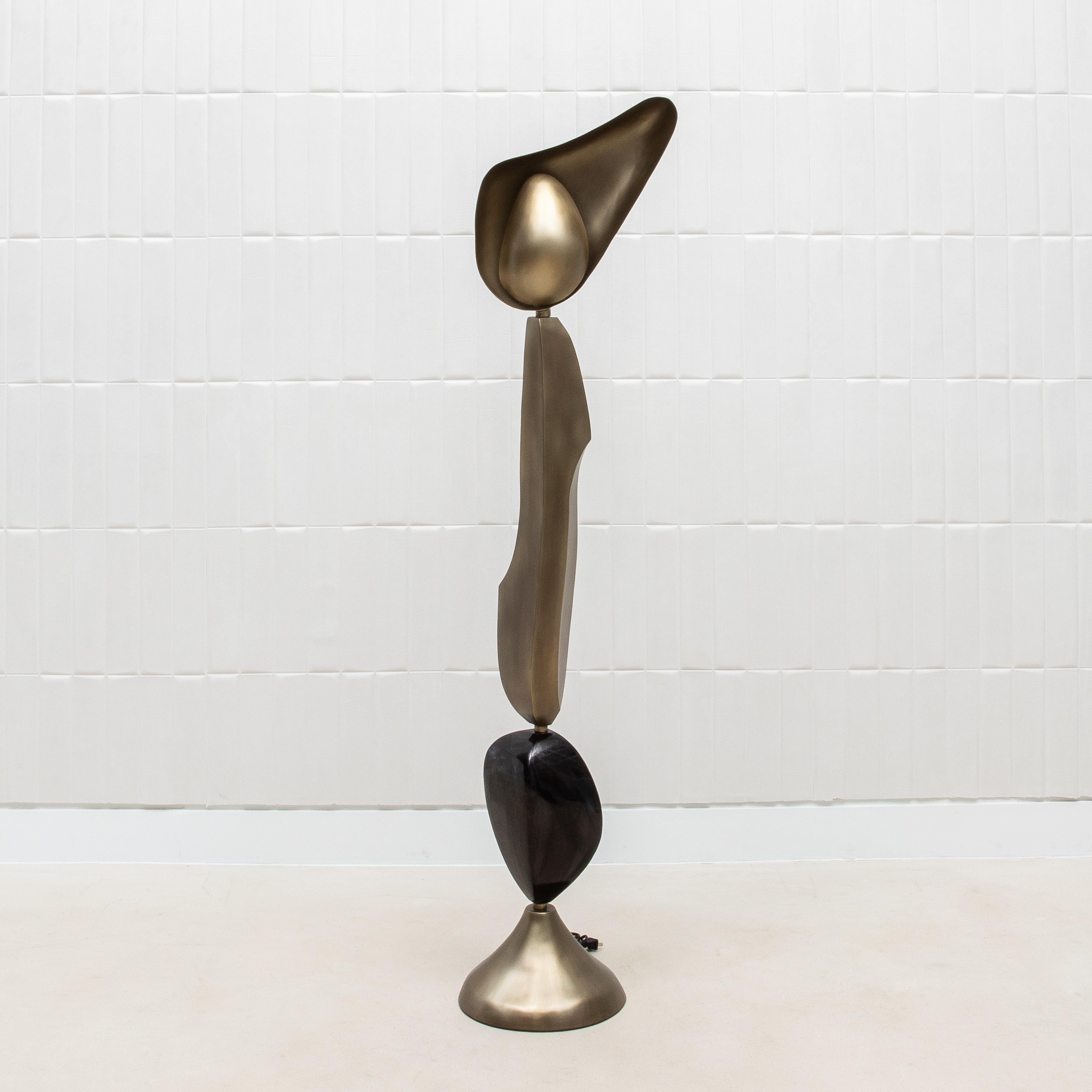 Modern Sculptural Floor Lamp in Patina Brass with Black Shell by KIFU Paris 1