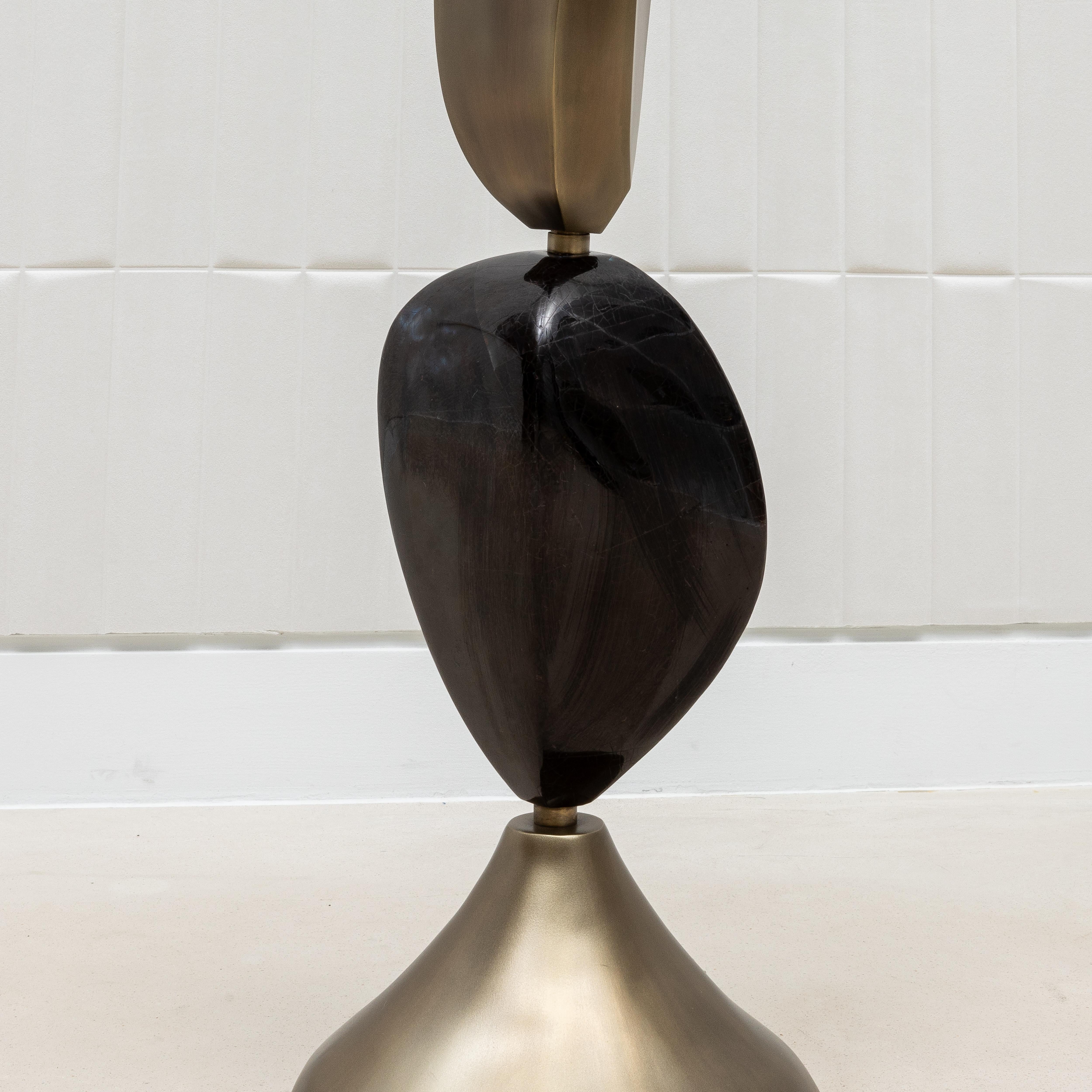 Modern Sculptural Floor Lamp in Patina Brass with Black Shell by KIFU Paris 3