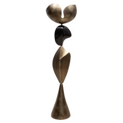 Modern Sculptural Floor Lamp in Patina'd Brass with Black Shell by KIFU Paris