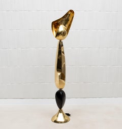 Modern Sculptural Floor Lamp in Polished Brass with Black Shell Details by KIFU