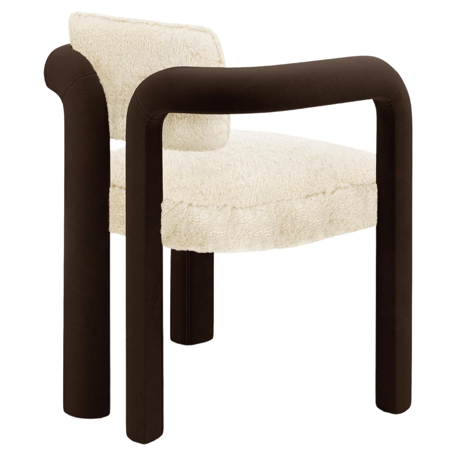 Modern sculptural fur dark brown velvet Double Arch dining chair by InsidherLand For Sale