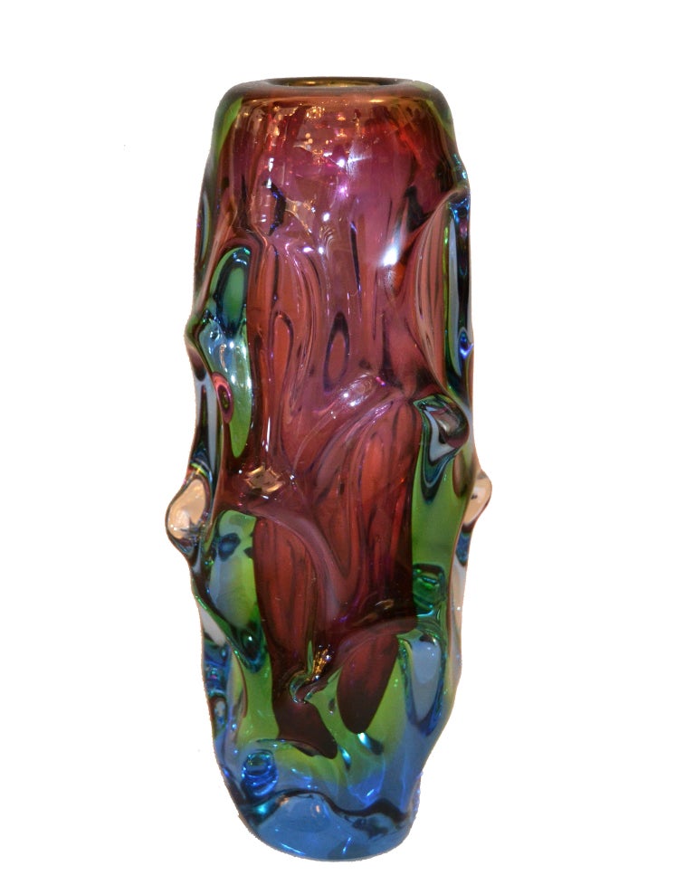 Mid-Century Modern Modern Sculptural Hand Blown Murano Art Glass Flower Vase For Sale