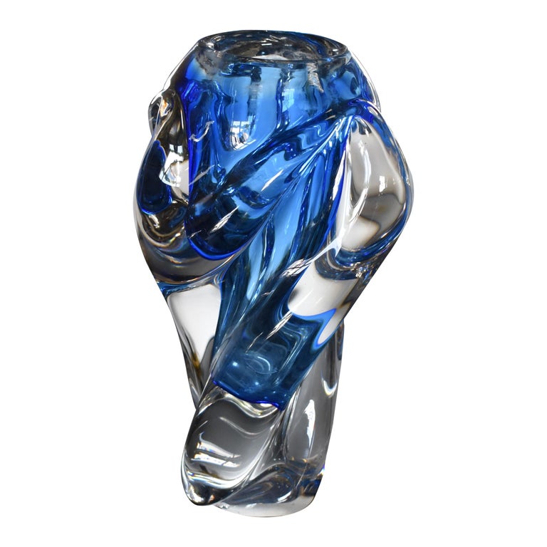 Modern Sculptural Hand Blown Murano Art Glass Flower Vase For Sale