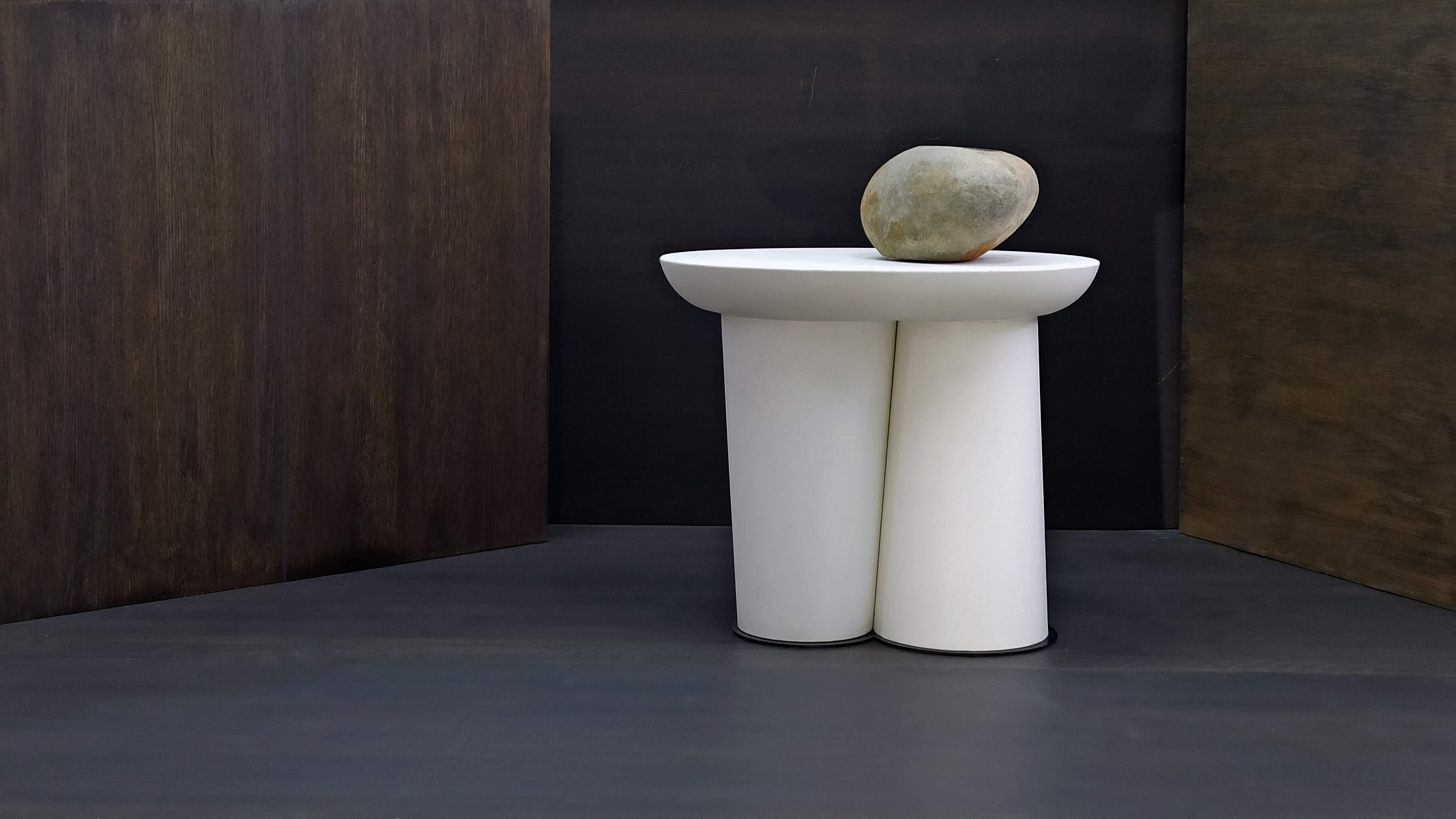 The FEMME table is part of our mono-material object collection. A piece of furniture with a distinct presence, a serene sensuality and a sense of playfulness.

COLOUR
Body: white smooth surface with very refined matte varnish.
Top: white with white