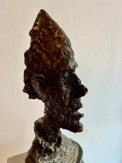 Modern Sculptural Head in Bronze with Dark Brown Patina