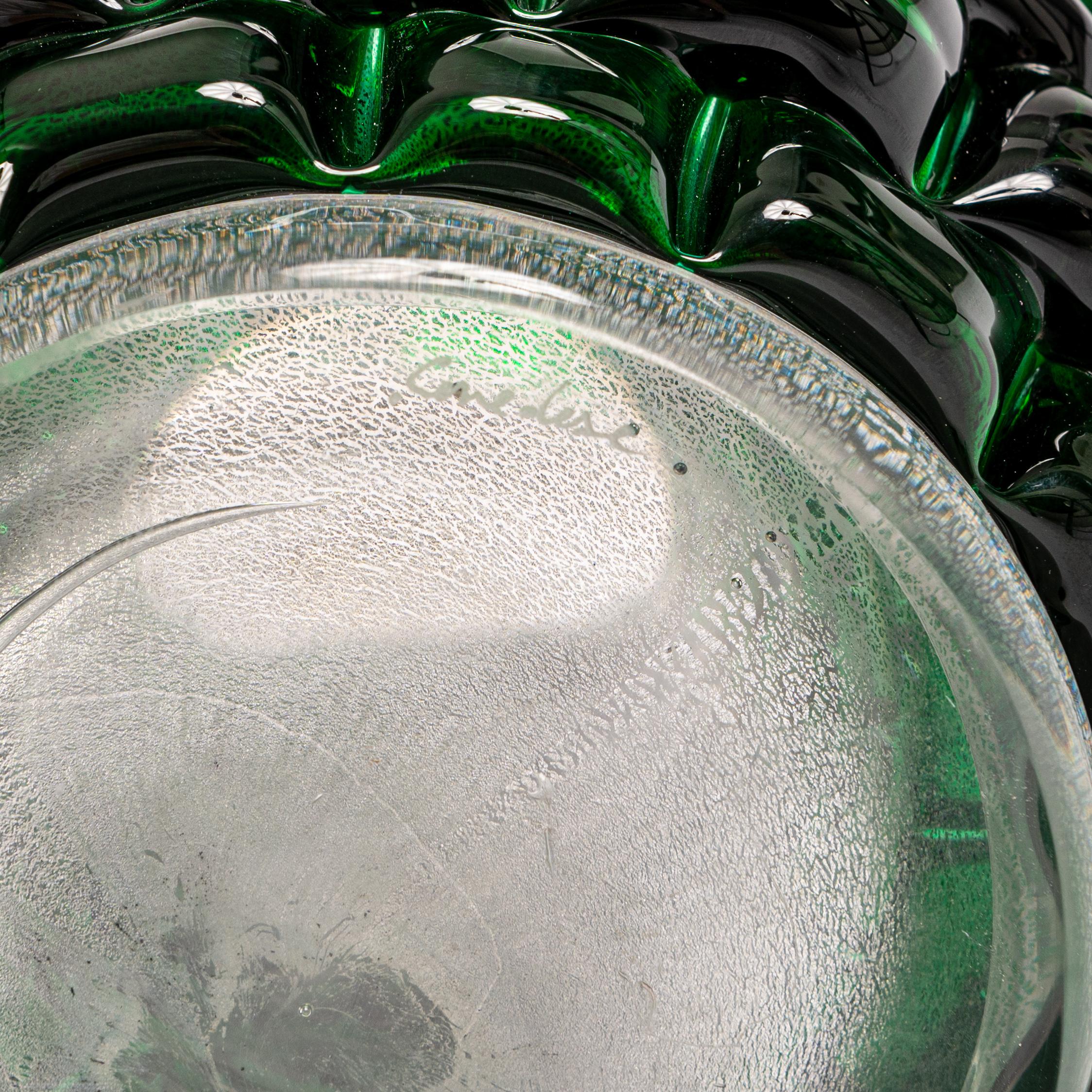 Modern Sculptural Murano Glass Vase in Bottle Green Color, Signed Cendese 1