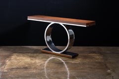 Modern Sculptural Polished Steel and Wood Console Table from Costantini, Donte