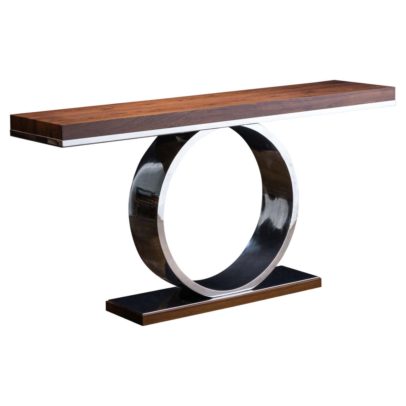 Modern Sculptural Polished Steel and Wood Console Table from Costantini ...