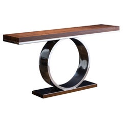 Table console moderne sculpturale en acier poli et bois de Costantini, Donte 