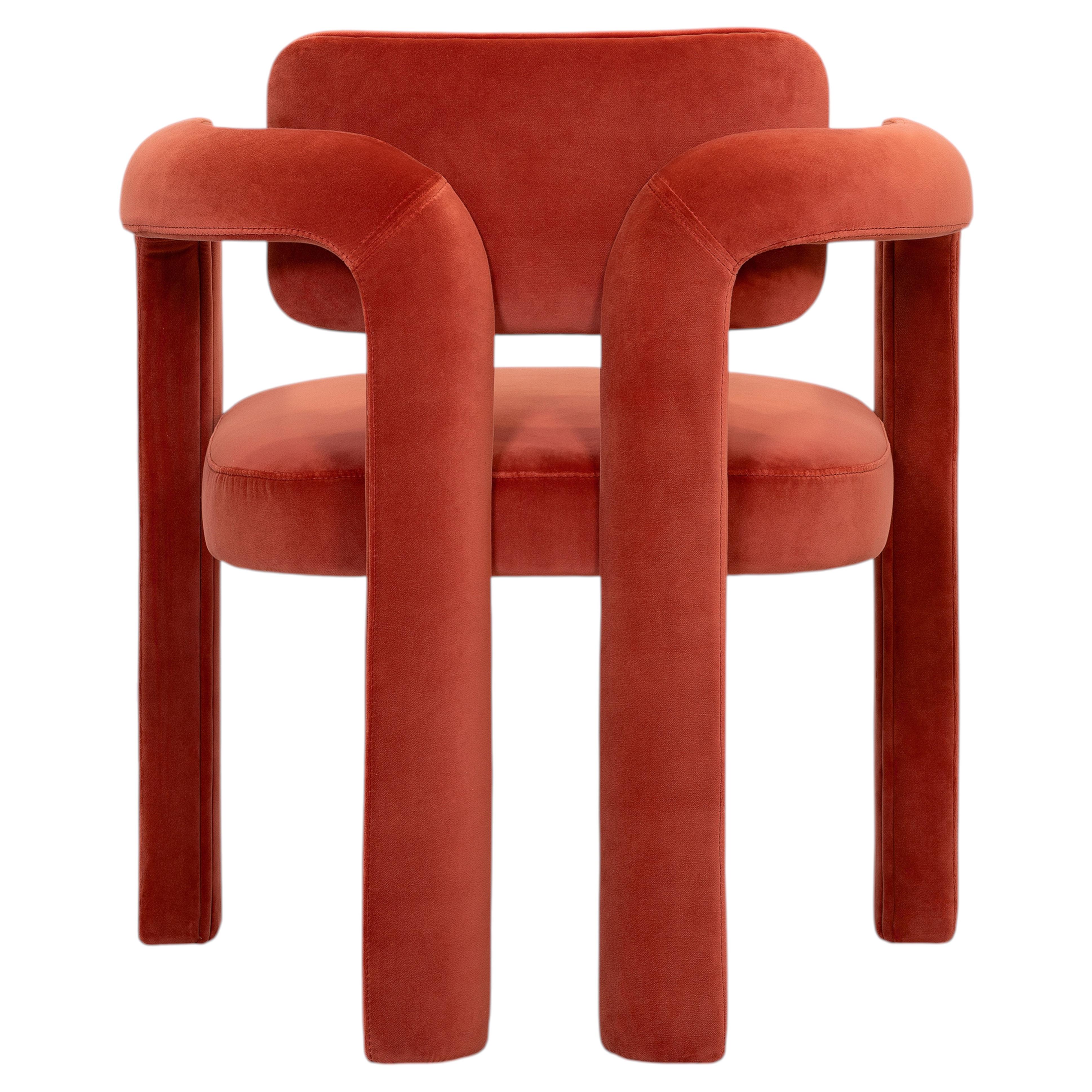 Modern sculptural red velvet handmade Double Arch dining chair by InsidherLand