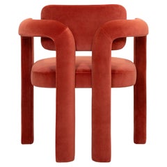 Modern sculptural red velvet handmade Double Arch dining chair by InsidherLand