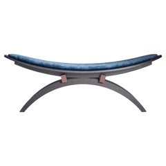 Modern Sculptural Shaped Bench Velvet & Wood