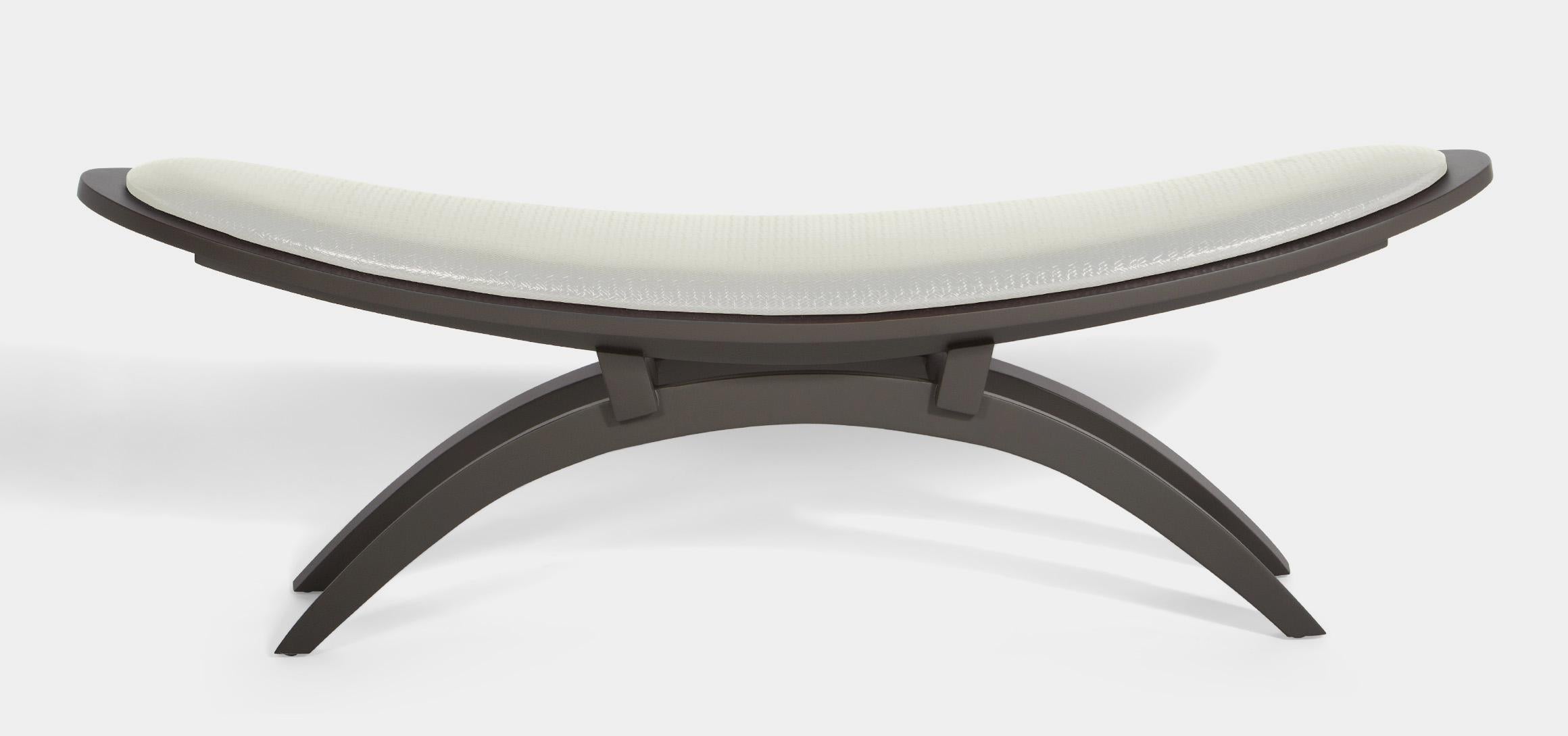 Italian Modern Sculptural Shaped Bench White Leather & Wood For Sale