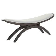 Modern Sculptural Shaped Bench White Leather & Wood