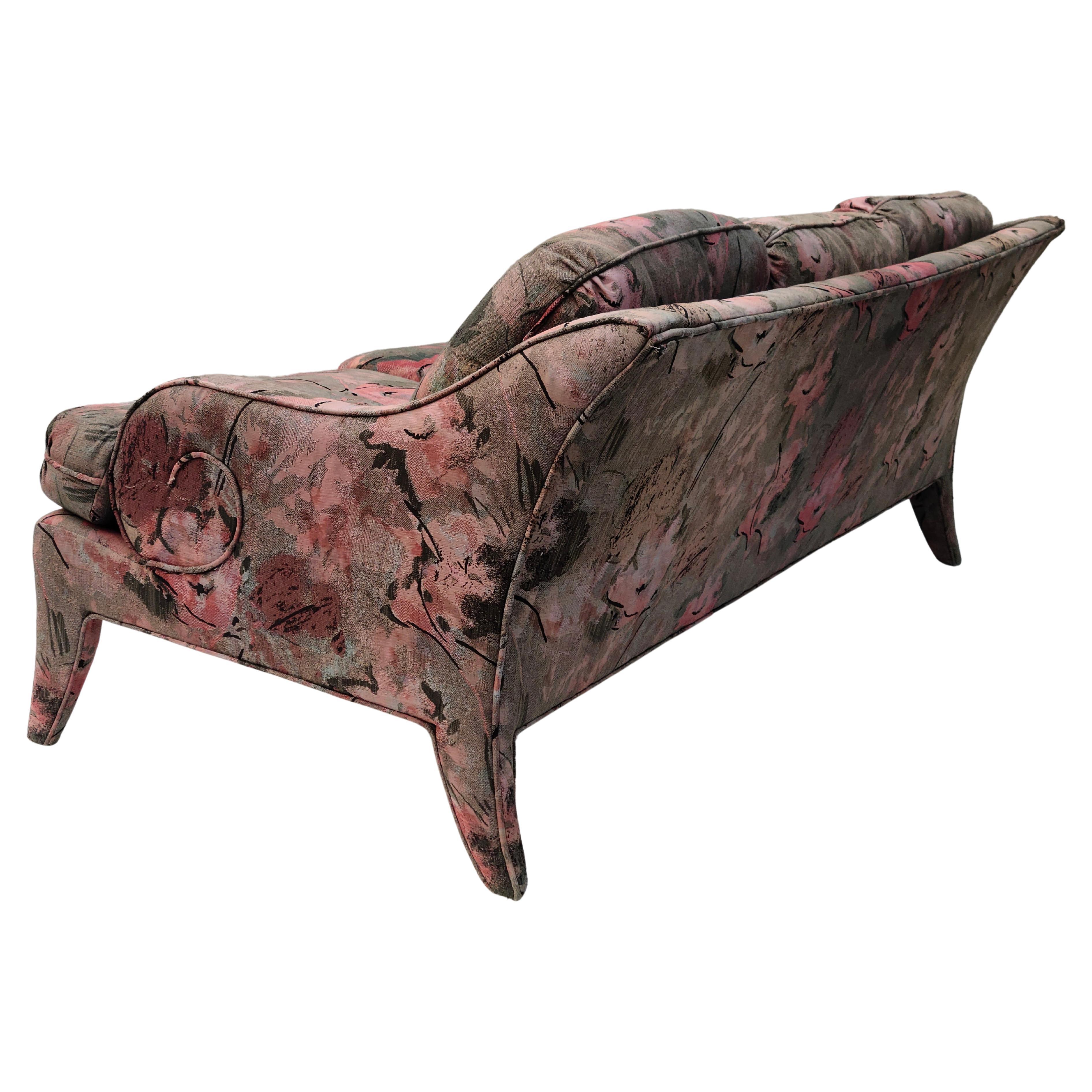 Please feel free to reach out for accurate shipping to your location.

Modern Sculptural Sofa by Thayer Coggin. Large Floral Print.