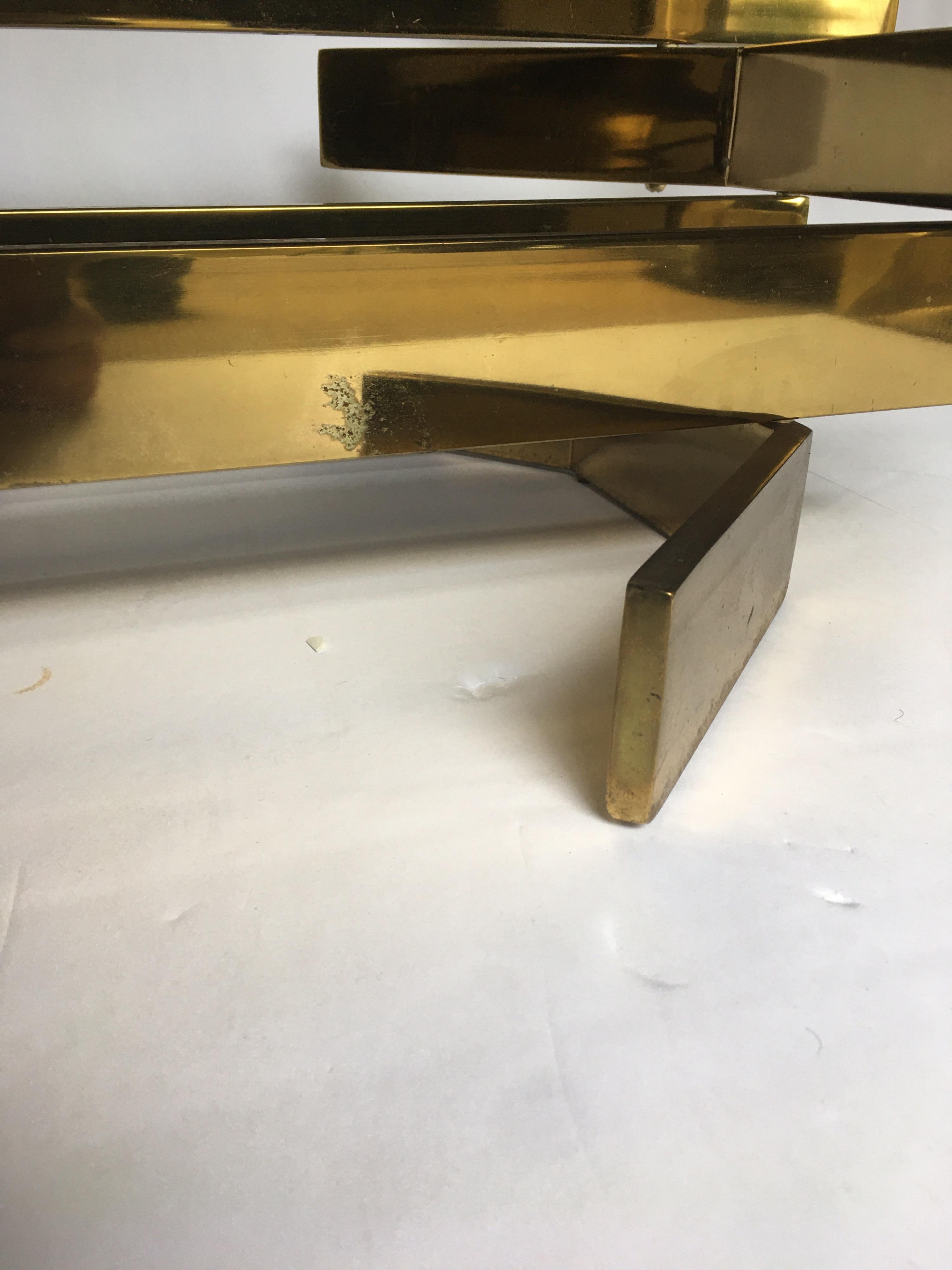 Modern Sculptural Stacked Metal Brass and Glass Octagon Coffee Table, 1970s 5