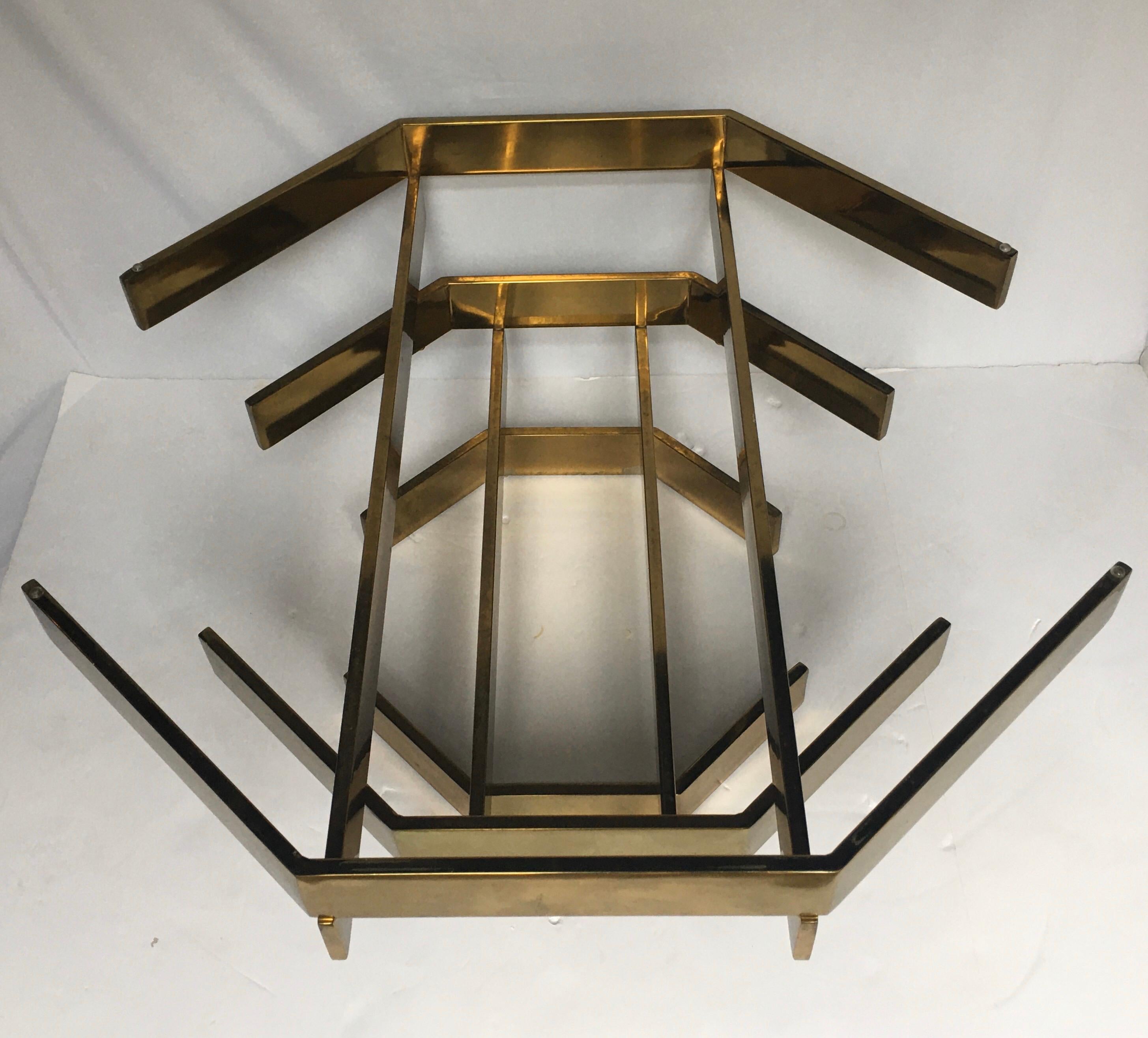 Modern Sculptural Stacked Metal Brass and Glass Octagon Coffee Table, 1970s 3